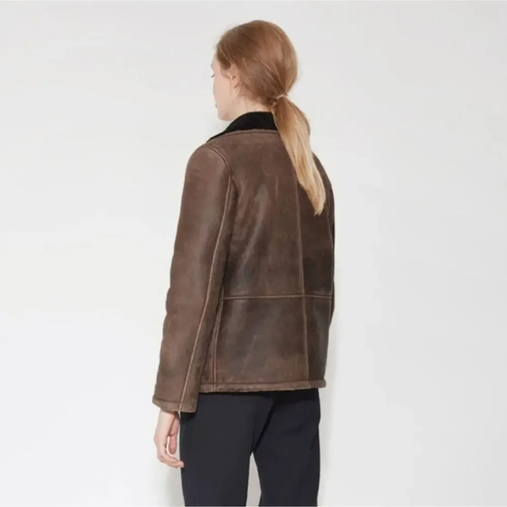 Marni | Brown Leather & Sheepskin Jacket Black Collar 40 Small